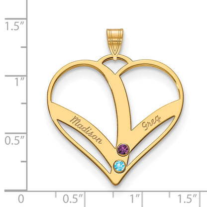 14K Yellow Gold 14Ky 2 Name Birthstones Bezel Cut Out Heart Pendant