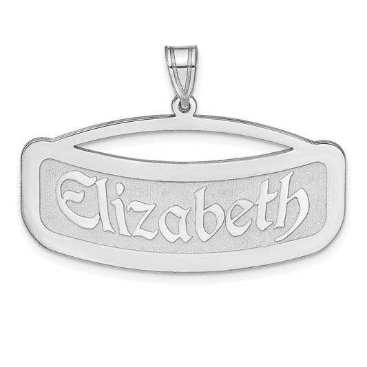 Sterling Silver Silver/Rhodium Plated Curved Name Plate Pendant
