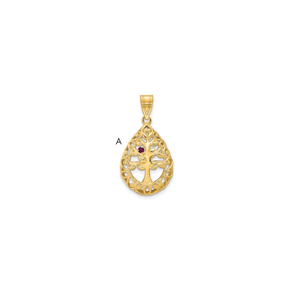 14K Yellow Gold 14Ky 1 Birthstone Tree Of Life Tear Drop Pendant
