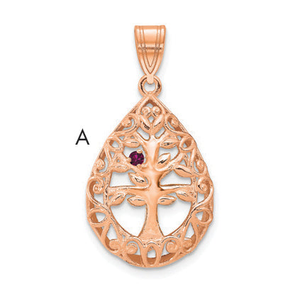 Rose Plated Sterling Silver/Rose 1 Birthstone Tree Of Life Tear Drop Pendant