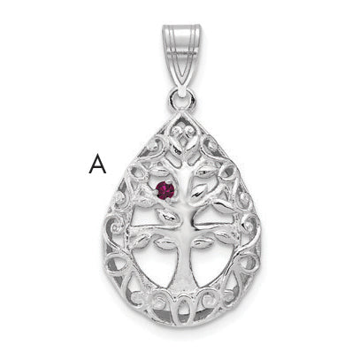 14K White Gold 14Kw 1 Birthstone Tree Of Life Tear Drop Pendant