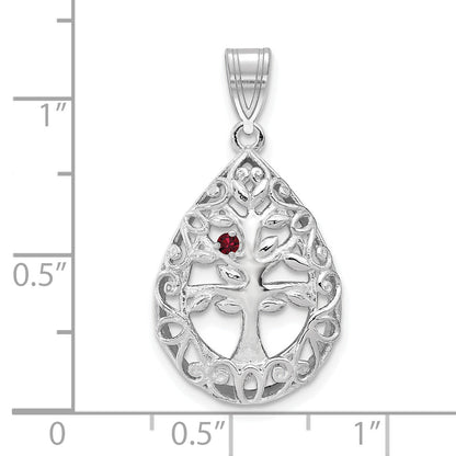 14K White Gold 14Kw 1 Birthstone Tree Of Life Tear Drop Pendant