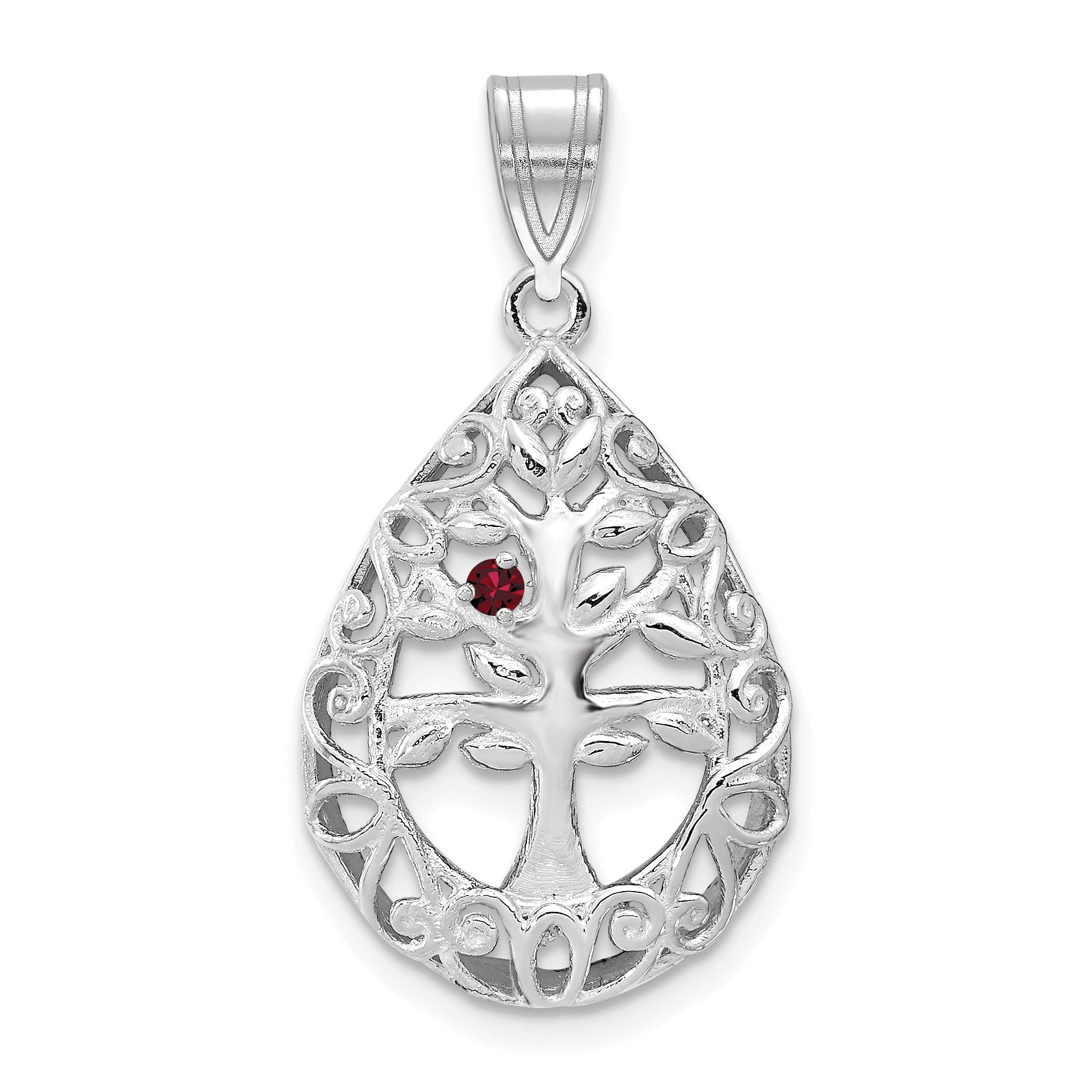 14K White Gold 14Kw 1 Birthstone Tree Of Life Tear Drop Pendant