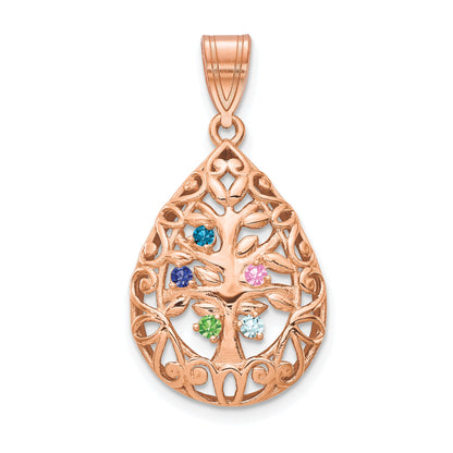 Rose Plated Sterling Silver/Rose 5 Birthstone Tree Of Life Tear Drop Pendant