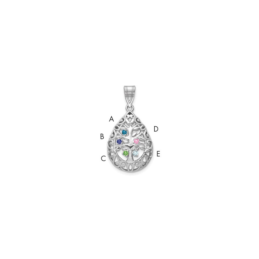 14K White Gold 14Kw 5 Birthstone Tree Of Life Tear Drop Pendant