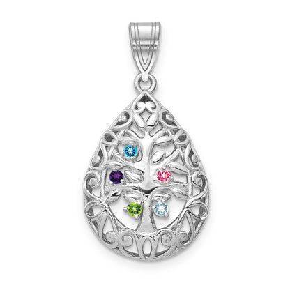 14K White Gold 14Kw 5 Birthstone Tree Of Life Tear Drop Pendant