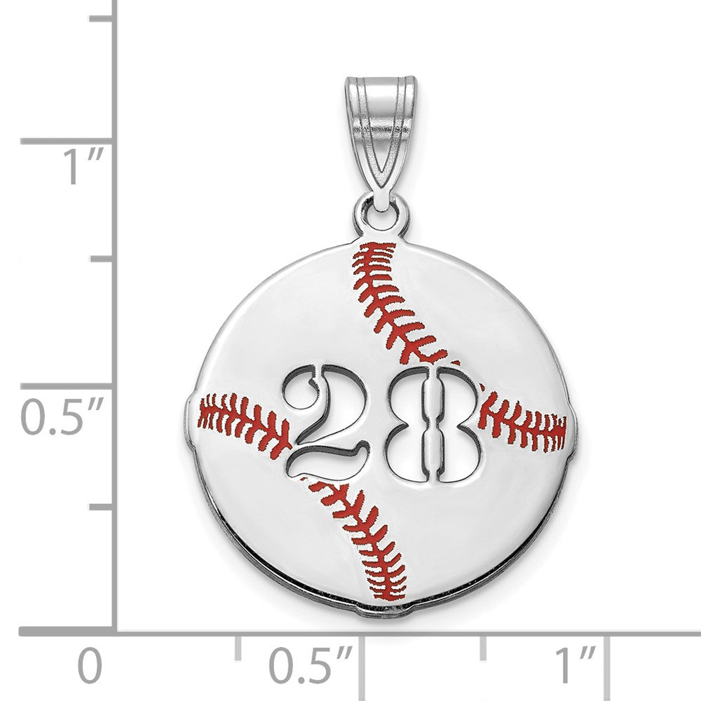14K White Gold Epoxy Baseball With Cut Out Number Pendant