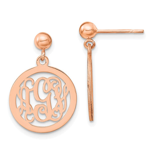 Rose Plated Sterling Silver/Rose Round Monogram Dangle Earrings