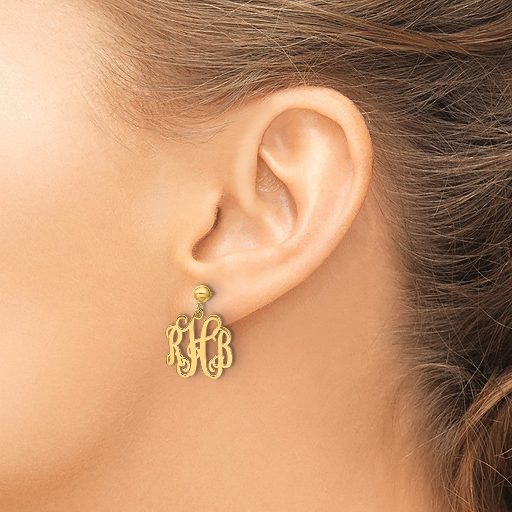 Gold Plated Sterling Silver/Gold Monogram Dangle Earrings