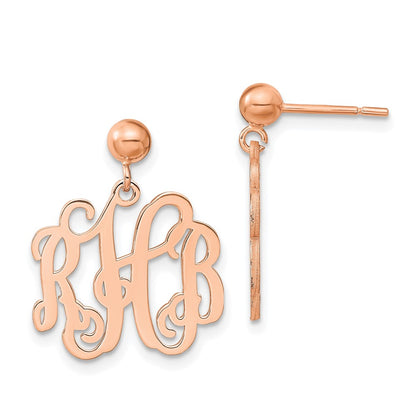 Rose Plated Sterling Silver/Rose Monogram Post Dangle Earrings