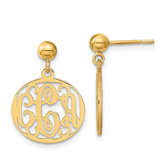 Gold Plated Sterling Silver/Gold Monogram Dangle Earrings