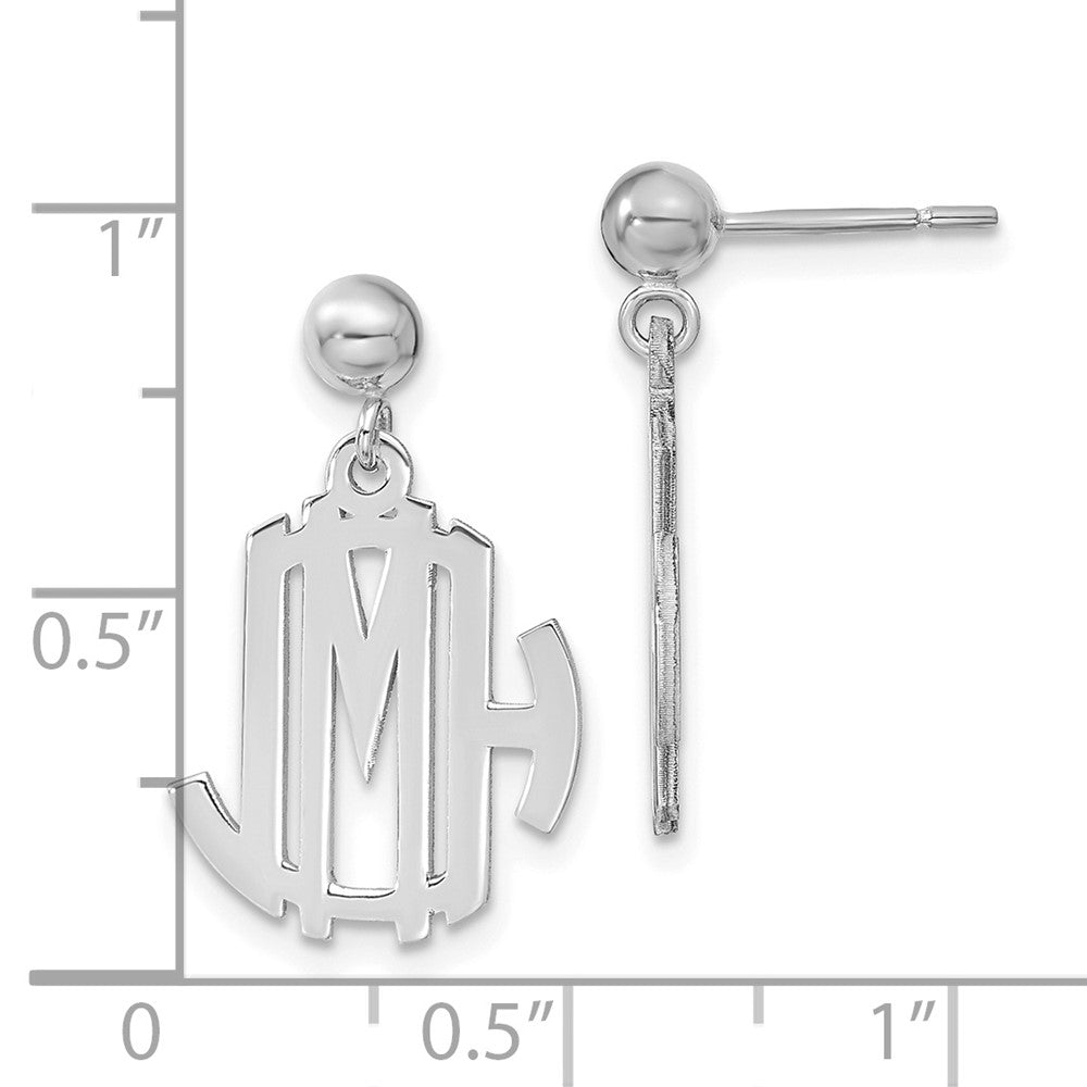 Sterling Silver Silver/Rhodium Plated Monogram Dangle Earrings