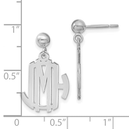 Sterling Silver Silver/Rhodium Plated Monogram Dangle Earrings