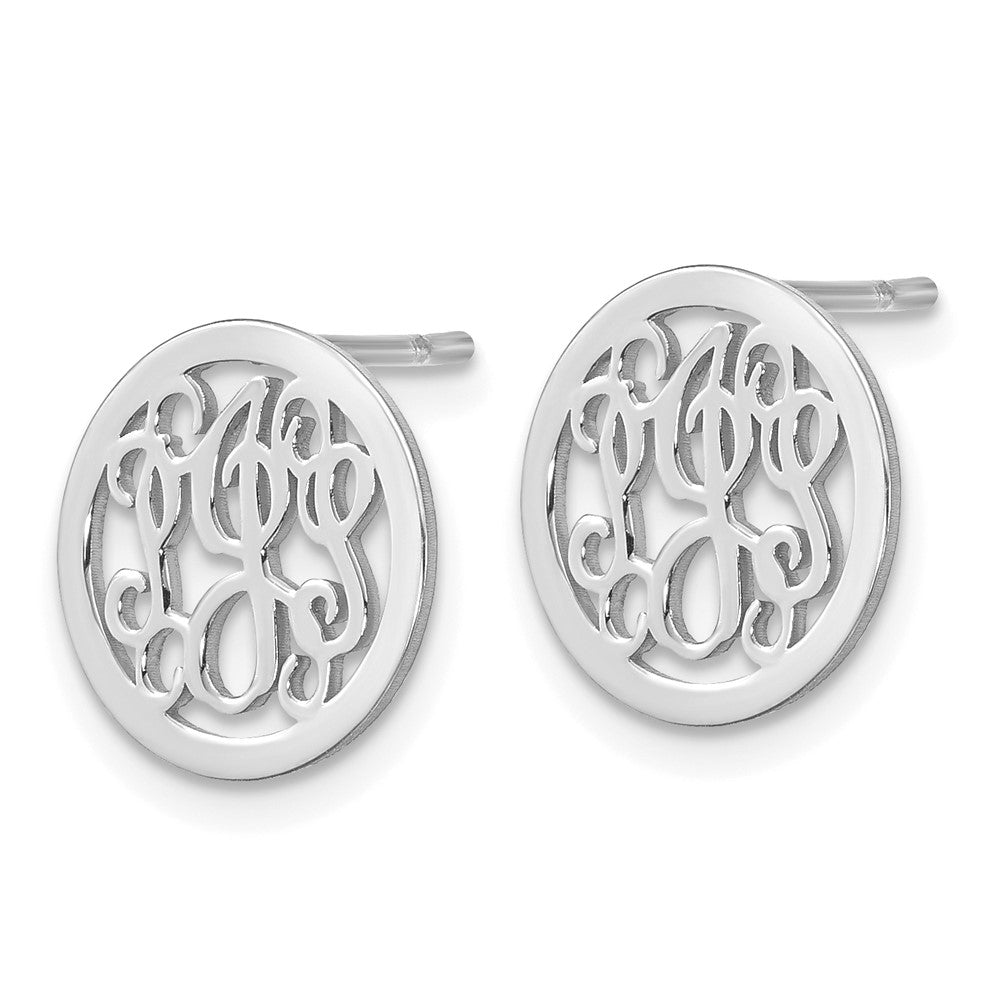 Sterling Silver Rhodium Plated Small Round Monogram Post Earrings