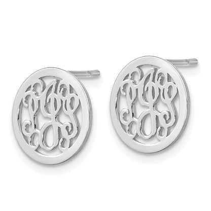 Sterling Silver Rhodium Plated Small Round Monogram Post Earrings