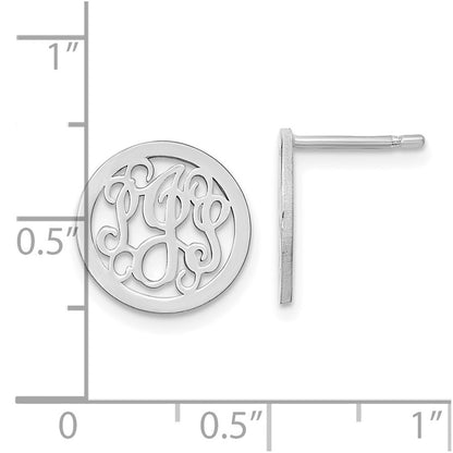 Sterling Silver Rhodium Plated Small Round Monogram Post Earrings