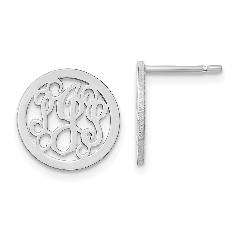 Sterling Silver Rhodium Plated Small Round Monogram Post Earrings
