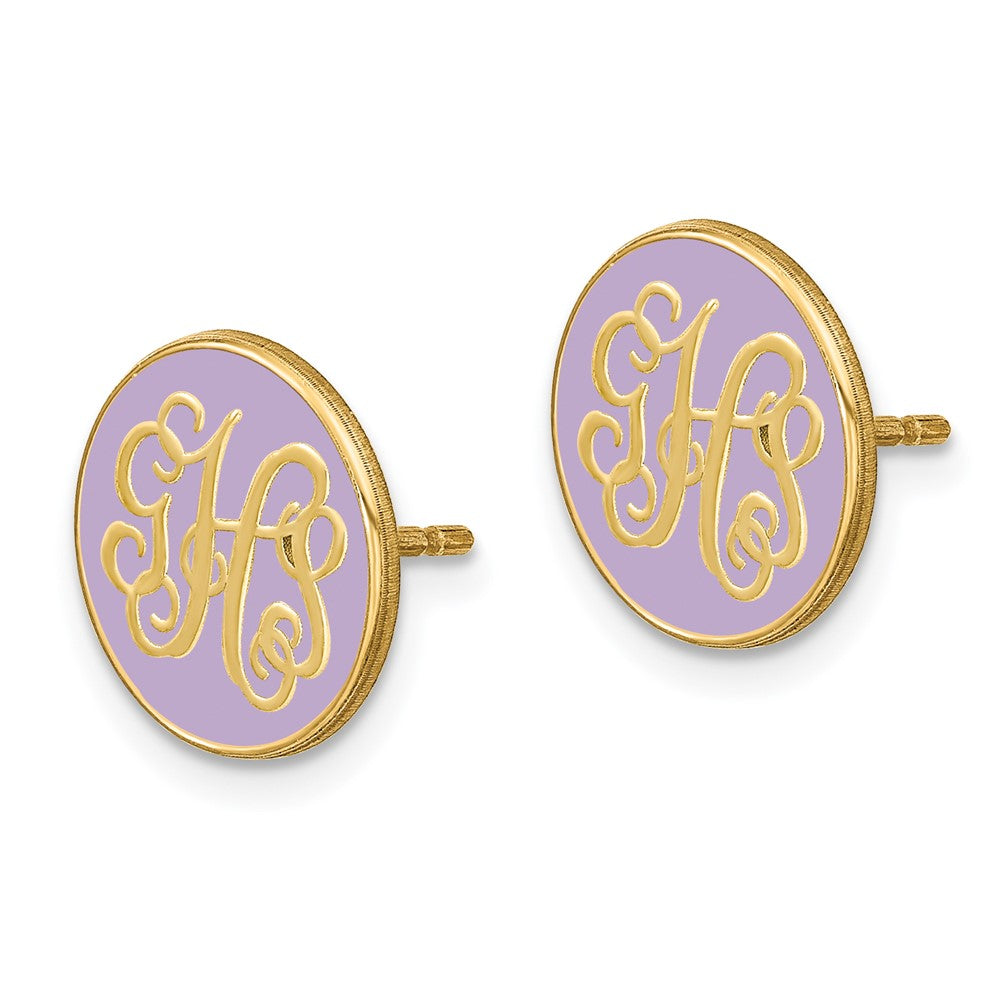 Gold Plated Sterling Silver/Gold Round Monogram Epoxy Post Earrings