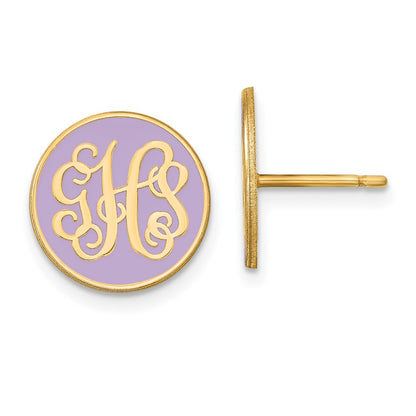 Gold Plated Sterling Silver/Gold Round Monogram Epoxy Post Earrings