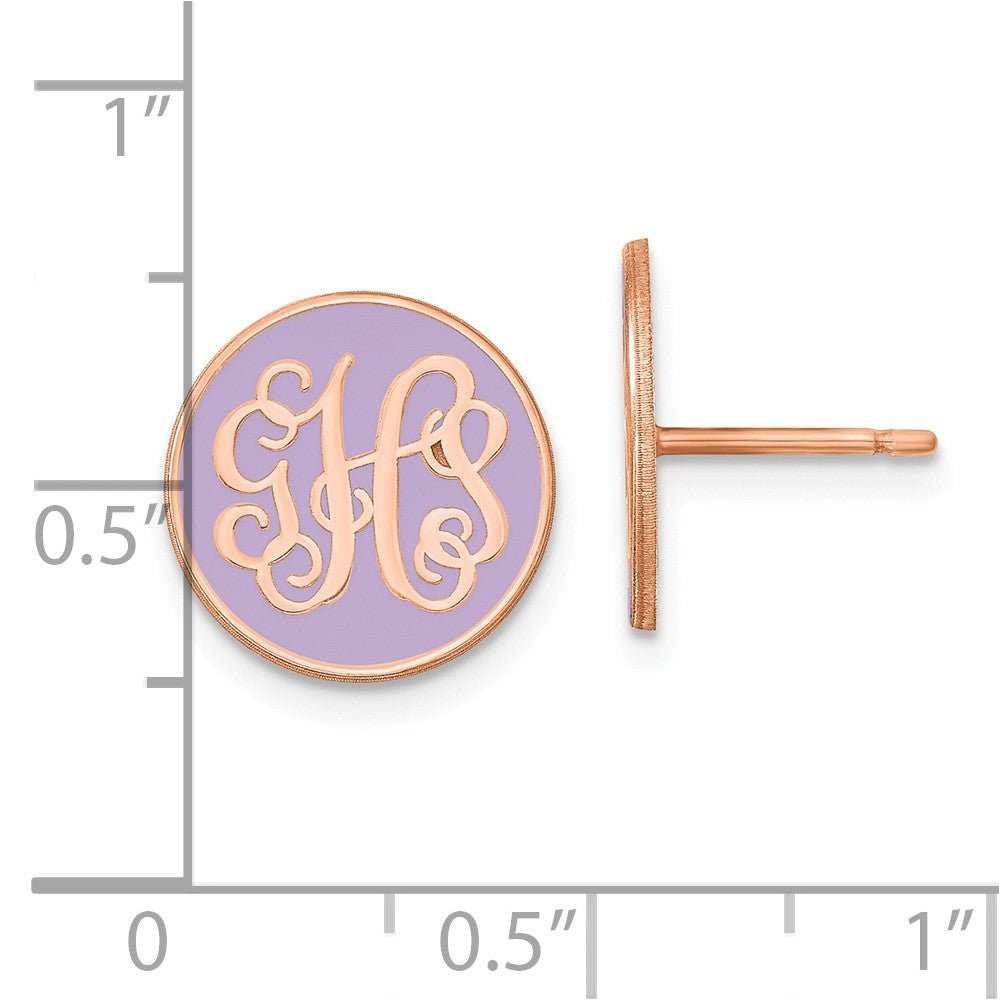 14K Rose Gold Round Monogram Epoxy Post Earrings With Pink Plated Yg