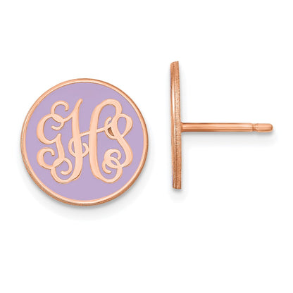 14K Rose Gold Round Monogram Epoxy Post Earrings With Pink Plated Yg