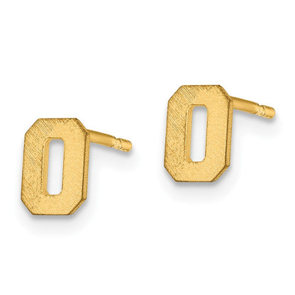 14K Yellow Gold 14Ky Brushed Letter O Initial Post Earrings