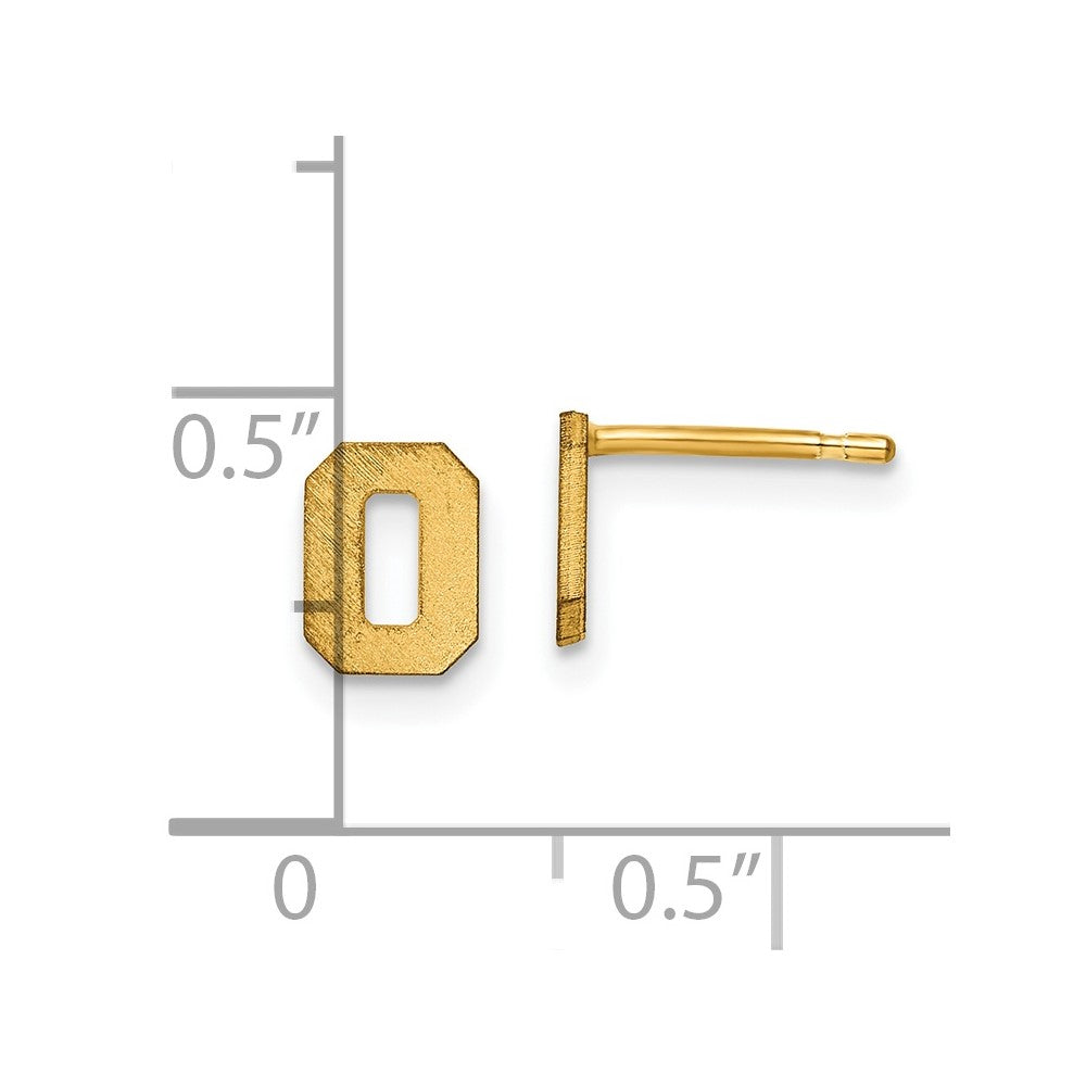14K Yellow Gold 14Ky Brushed Letter O Initial Post Earrings