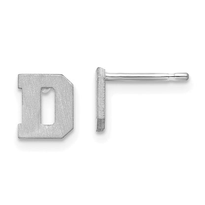 14K White Gold 14Kw Brushed Letter D Initial Post Earrings