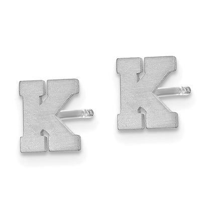 Sterling Silver Rhodium Plated Brushed Letter K Initial Post Earrings