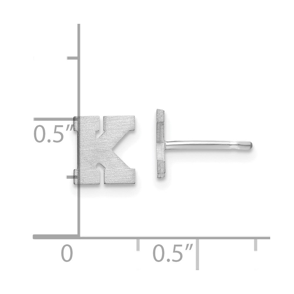 Sterling Silver Rhodium Plated Brushed Letter K Initial Post Earrings