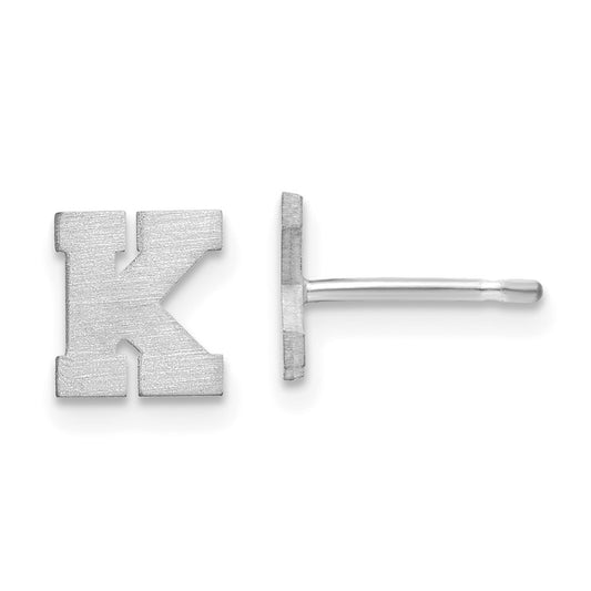 Sterling Silver Rhodium Plated Brushed Letter K Initial Post Earrings