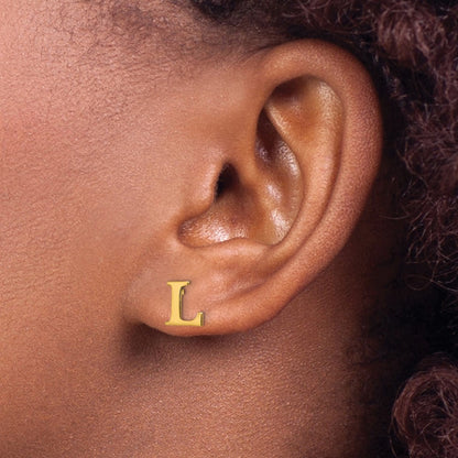 Gold Plated Sterling Silver Letter L Initial Post Earrings