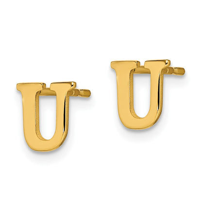 Gold Plated Sterling Silver Letter U Initial Post Earrings