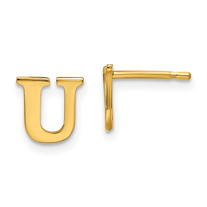 Gold Plated Sterling Silver Letter U Initial Post Earrings