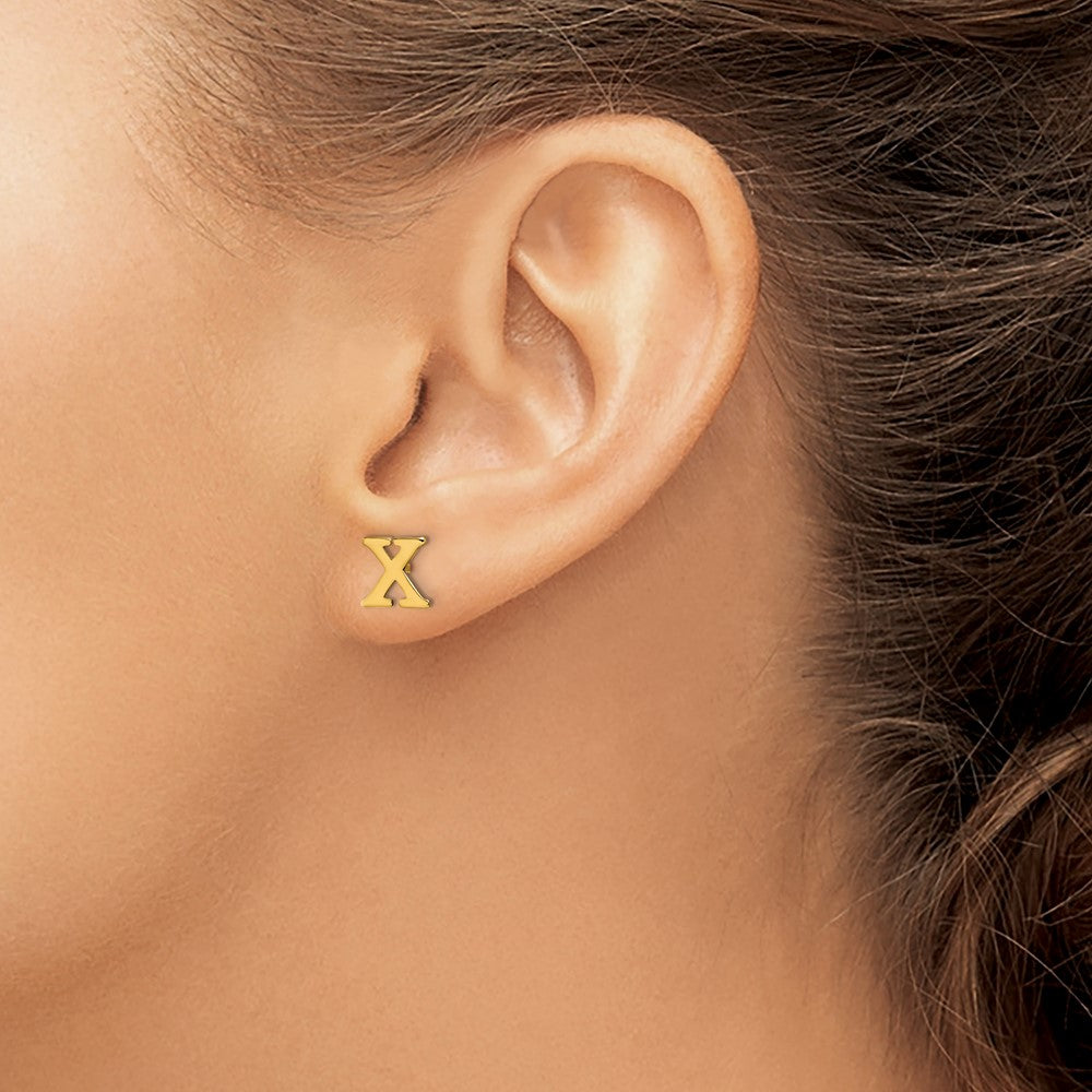 Gold Plated Sterling Silver Letter X Initial Post Earrings