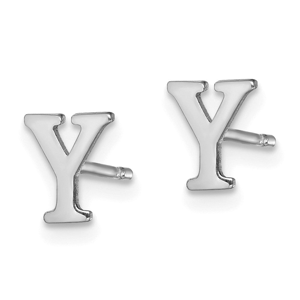 Sterling Silver Rhodium Plated Letter Y Initial Post Earrings