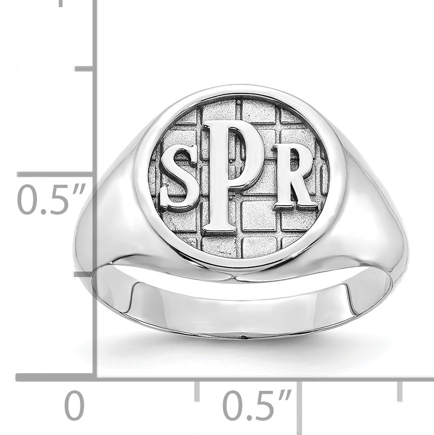 Sterling Silver Silver/Rhod Plated Textured Monogram Signet Ring