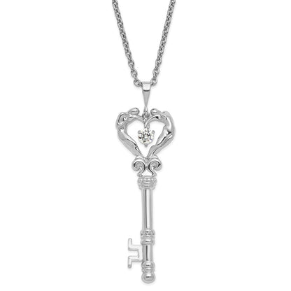 Sterling Silver Ss Key Pendant W/ Traditional Bit Cz