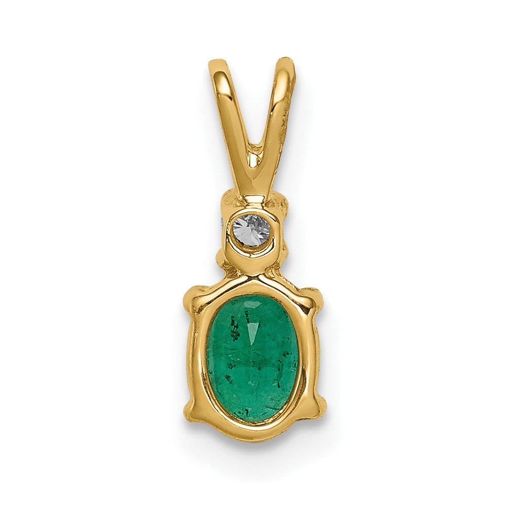 14K Yellow Gold 6X4mm Oval Emerald Aaa Diamond Pendant