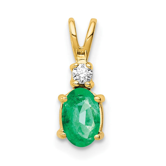 14K Yellow Gold 6X4mm Oval Emerald Aaa Diamond Pendant