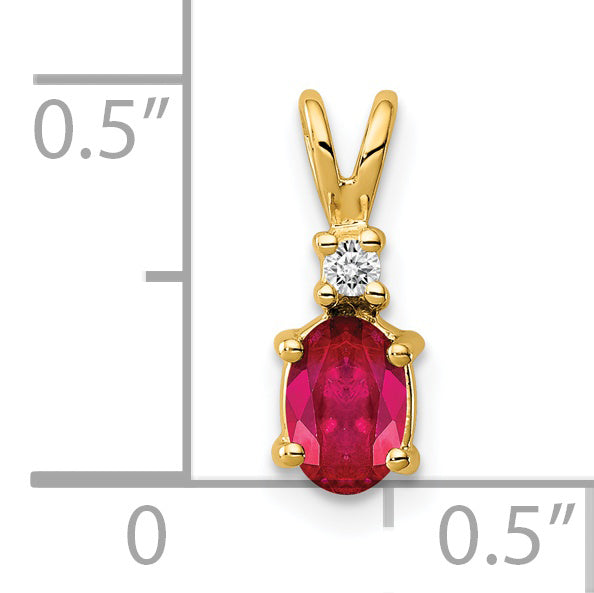 14K Yellow Gold 6X4mm Oval Ruby Aaa Diamond Pendant