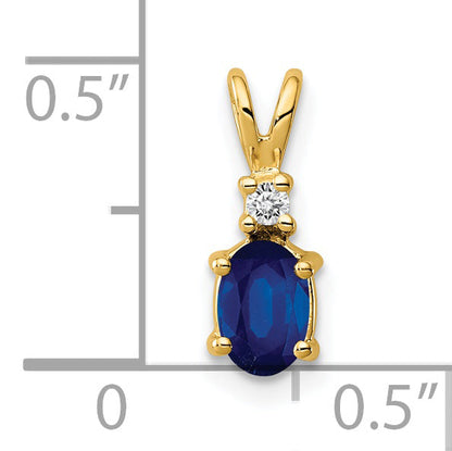 14K Yellow Gold 6X4mm Oval Sapphire Vs Diamond Pendant