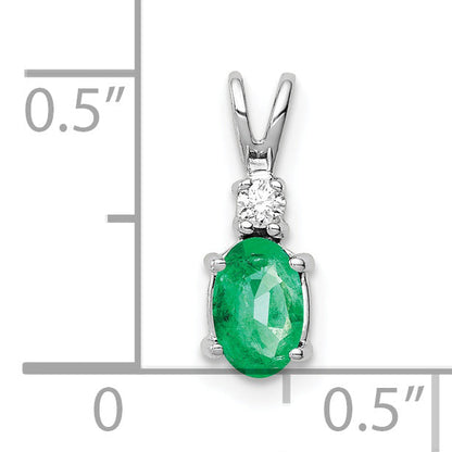 14K White Gold 6X4mm Oval Emerald A Diamond Pendant