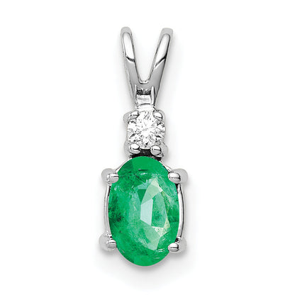 14K White Gold 6X4mm Oval Emerald Vs Diamond Pendant