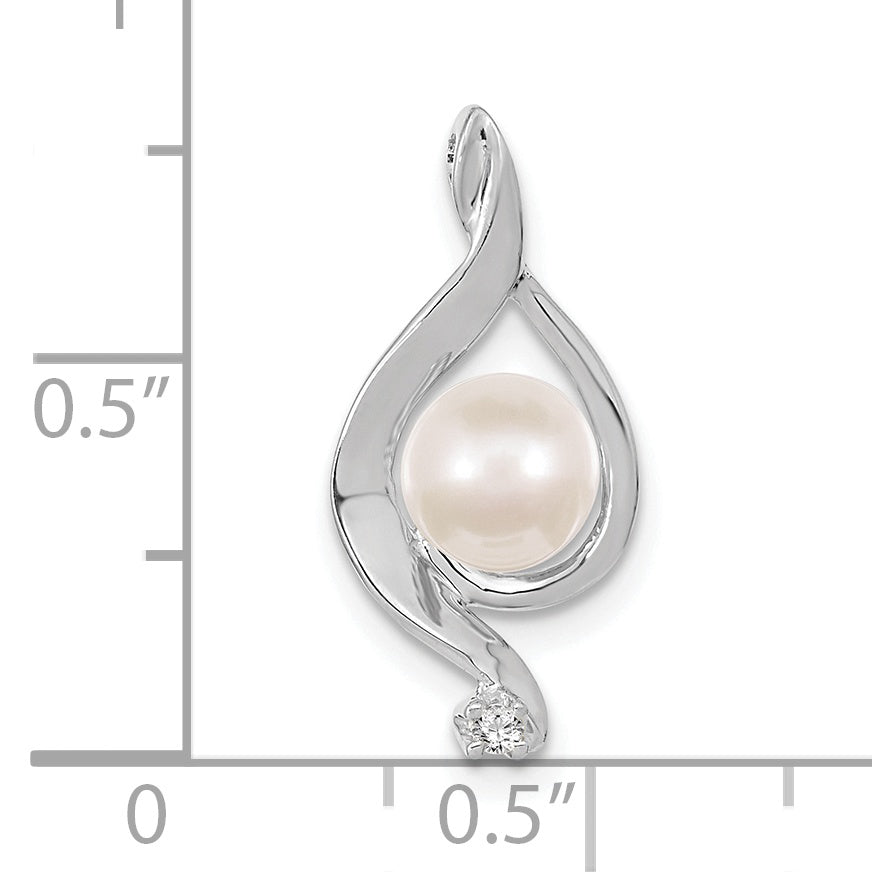 14K White Gold 5.5mm Round Freshwater Cultured Pearl A Diamond Pendant