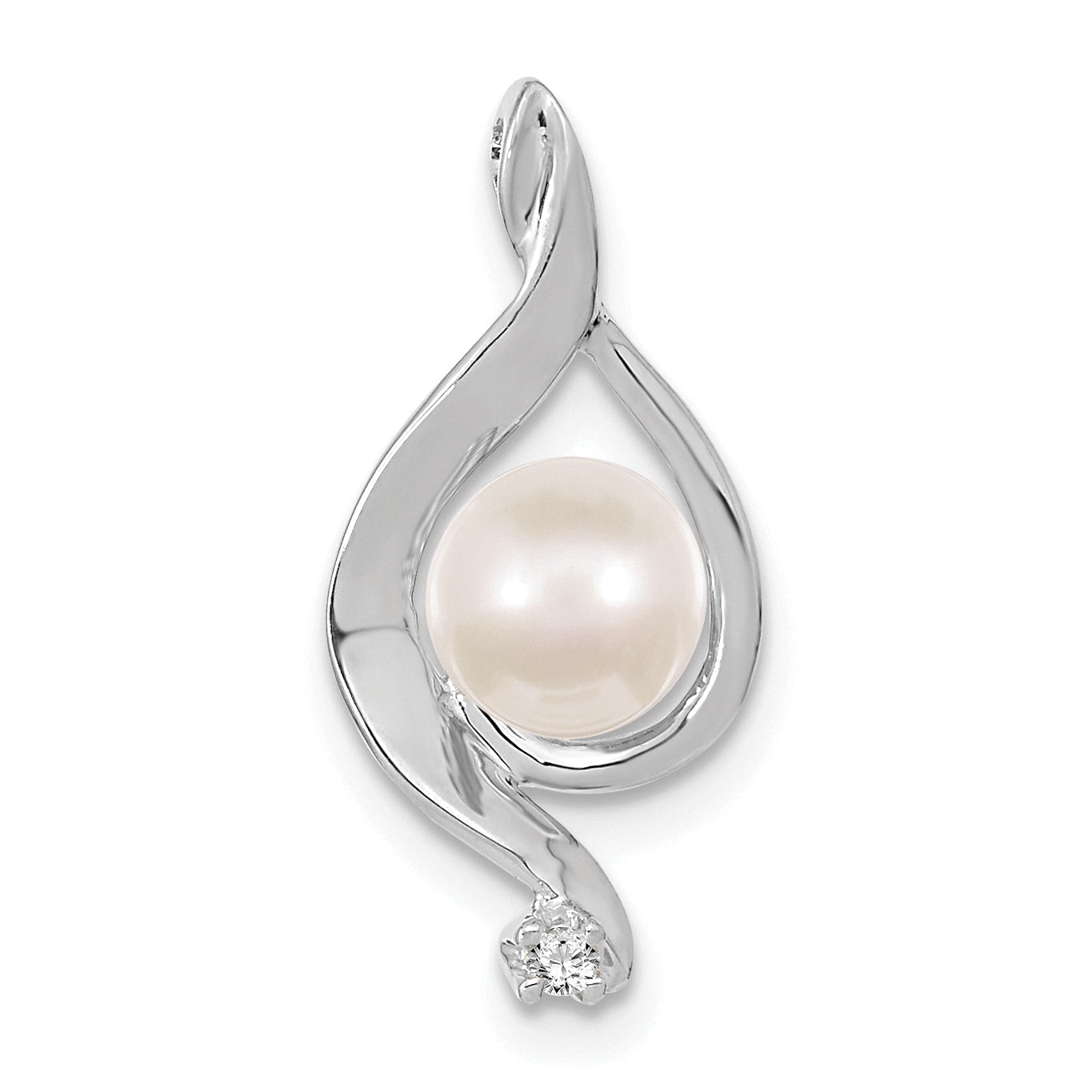 14K White Gold 5.5mm Round Freshwater Cultured Pearl A Diamond Pendant
