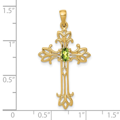 14K Yellow Gold 5X3mm Oval Peridot Cross Pendant