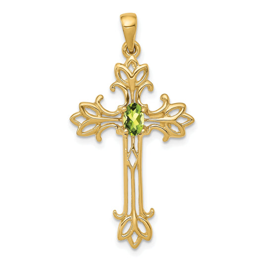14K Yellow Gold 5X3mm Oval Peridot Cross Pendant