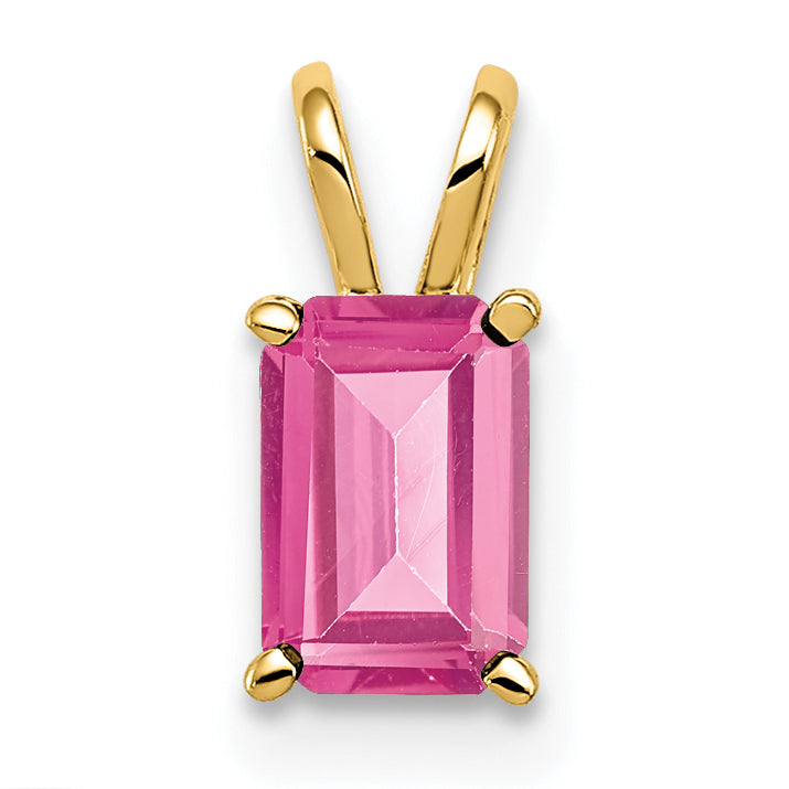 14K Yellow Gold 6X4mm Emerald Cut Pink Tourmaline Pendant