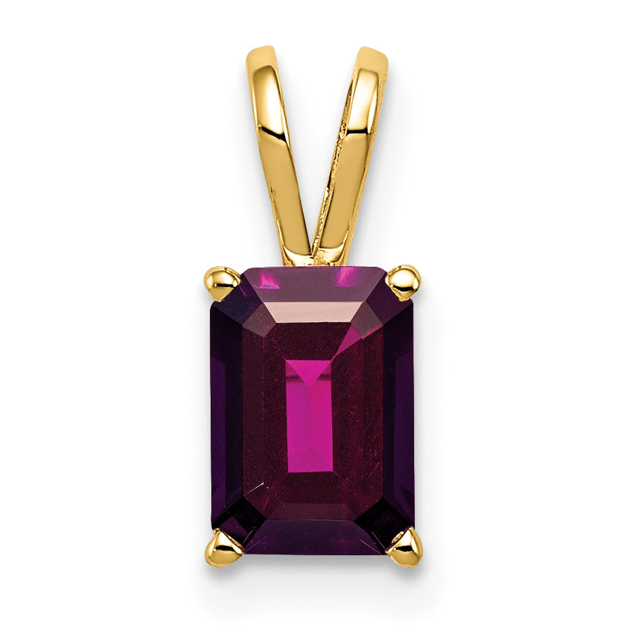 14K Yellow Gold 7X5mm Emerald Cut Rhodolite Garnet Pendant
